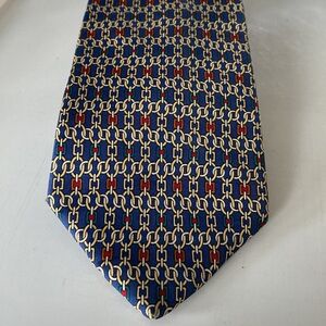 Brooks Brothers Makers Silk Navy Blue Gold Link Tie. Made in USA